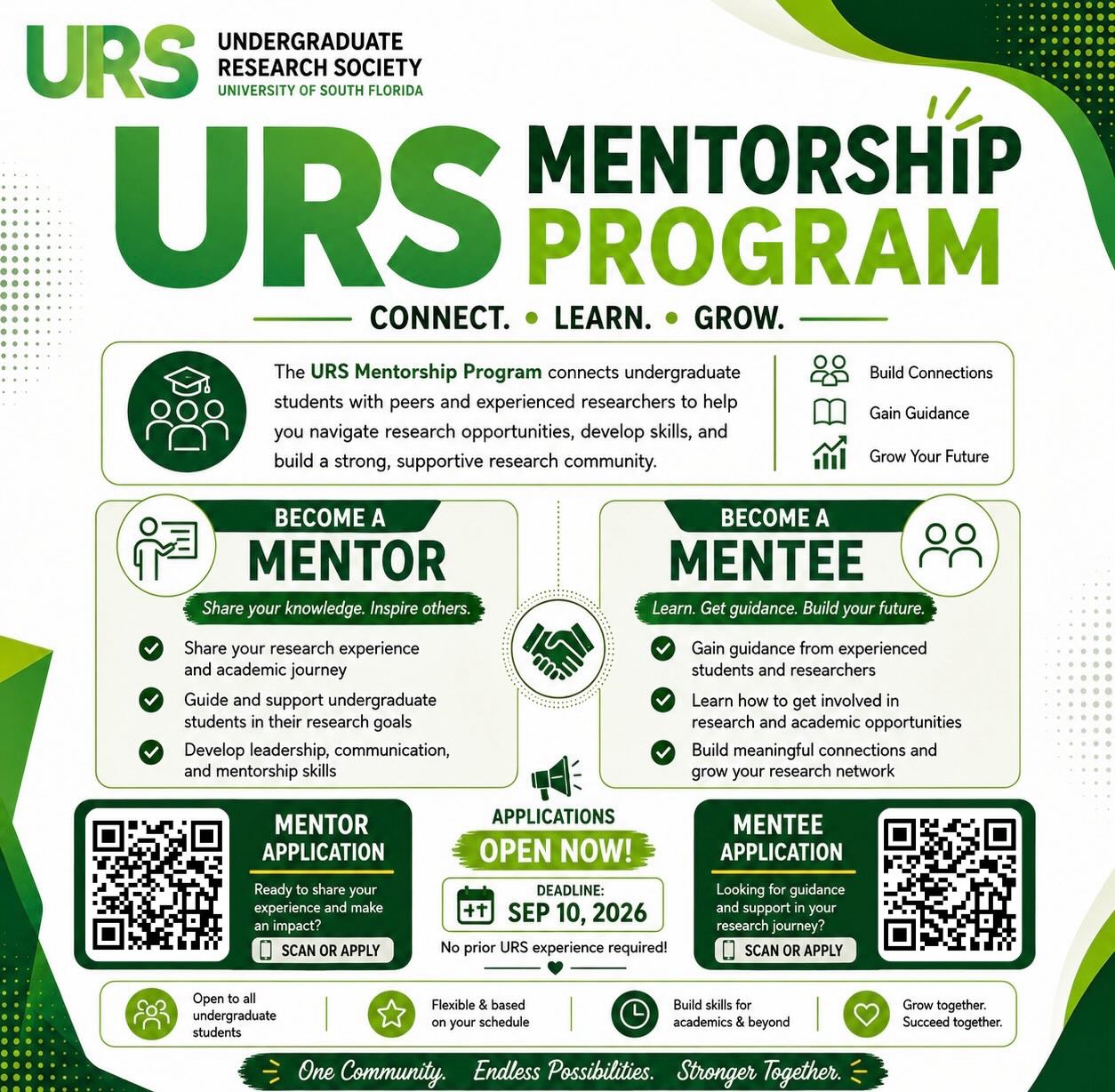 URS Mentorship Program applications are open! Deadline: Sep 10, 2026. Connect with peers and researchers - no prior URS experience required.
